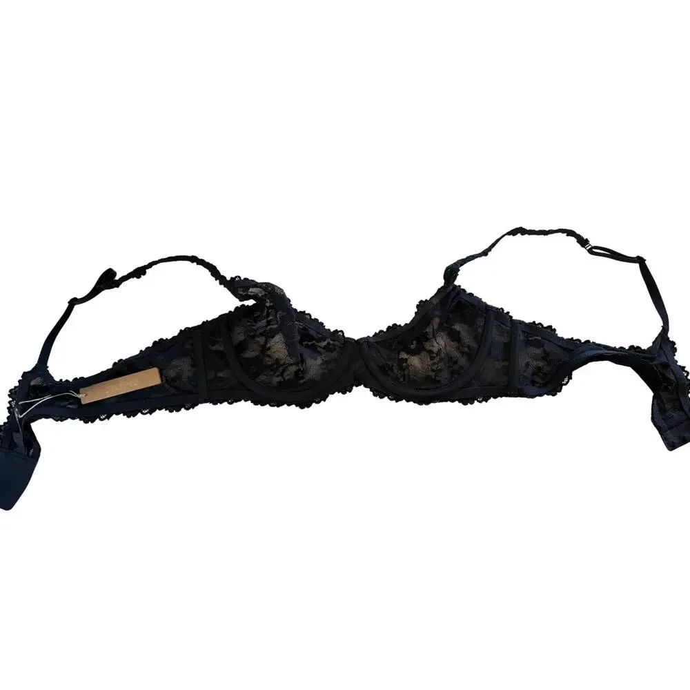 SKIMS Stretch Lace Unlined Demi Bra Onyx | Size 42A | NWT - Picture 4 of 7